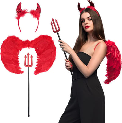 Boland - Set Gevleugelde duivel - Volwassenen - Vrouwen - Duivel - Halloween - Horror - Accessoire - Verkleden