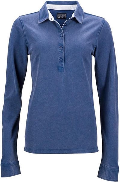 James and Nicholson Dames/dames Polo met lange mouwen (Marine / Wit)
