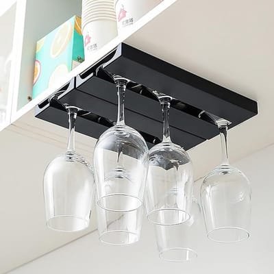 Set van 2 Wijnglashouders - Hangende Glazenhouder voor Onder Kast - Metalen Wijnrek voor Wijnglazen - Zwart