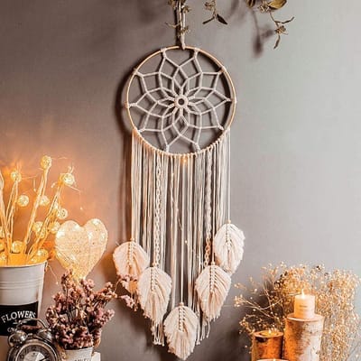 Dailygoods- Dromenvanger Handgemaakt 100 cm - Macramé - Wanddecoratie - Boheemse Decoratie - Woondecoratie - Bamboe Cirkel 30 cm