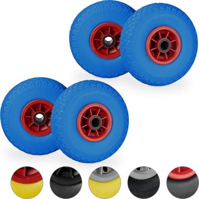 4x steekwagenwiel - 25 mm - kunststof velg - anti lek band - 3.00-4 inch - blauw