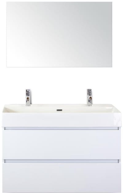 Maxx XL Badmeubelset 100 cm - Wit Hoogglans - Wastafel Kube 2 Kraangaten met Spiegel