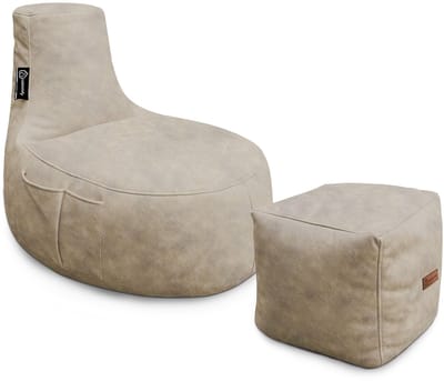 Casacomfy - ModiLounge - Zitzak met Voetenbankje - Volwassenen - Latte - Lederlook - Zachtestof