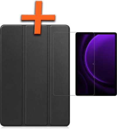 Hoesje - Geschikt voor Samsung Galaxy Tab S9 FE Plus - Met Screenprotector - Trifold Bookcase - Hard Cover Case - Met Uitsparing Geschikt voor S Pen - Hardcover Book - Tablet Hoes - Zwart