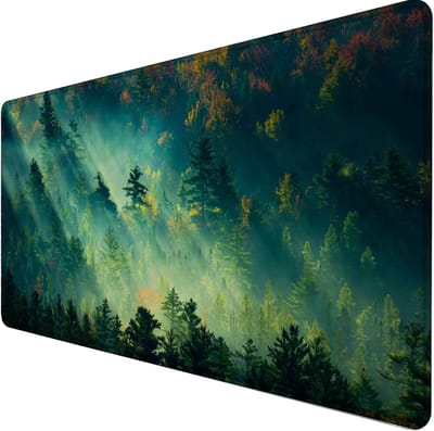 Muismat voor gamen, XXL-formaat, 900 x 400 mm, afbeelding ochtendglorenbos, ruim, genaaide randen, waterdicht, anti-slip, voor pc, macbook, laptop, voor meer precisie en snelheid