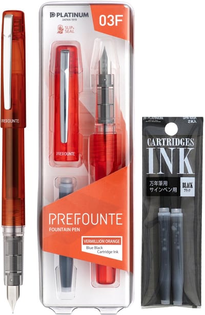 Platinum - Prefounte Vulpen - Medium - Vermillion Orange - Met vullingen Zwart