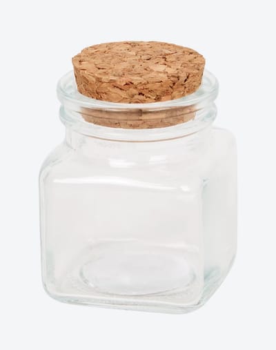 Glazen mini urn met kurk dop
