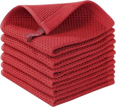 Famanu - Theedoeken 100% katoen, set van 6, 30 x 30 cm, zachte theedoeken, keukenhanddoeken, absorberend, dikke premium theedoeken, vaatdoeken, poetsdoeken, rood