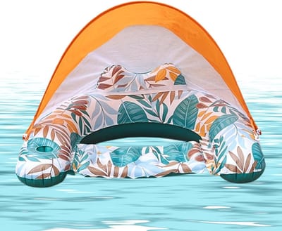 Zwembadvlotter met luifel, Opblaasbare drijvende loungestoel voor volwassenen, Met bekerhouder, Voor strand, meer, rivier en vakantie