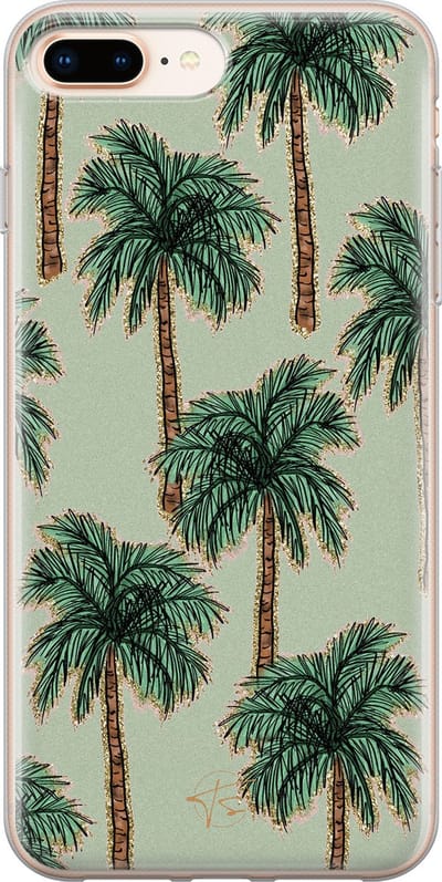 Hoesje geschikt voor iPhone 8 Plus - Palmbomen - Soft Case - TPU - Natuur - Groen - Mooie Telefoonhoesjes