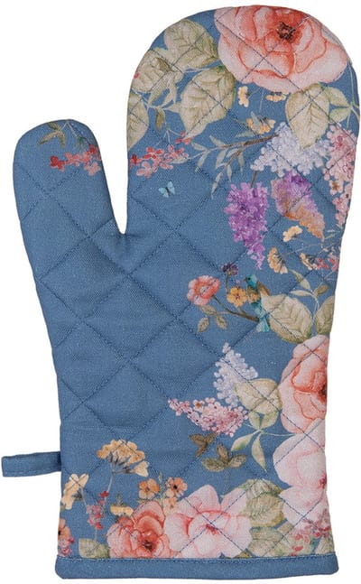 Clayre & Eef Ovenwant 18x30 cm Blauw Katoen Bloemen