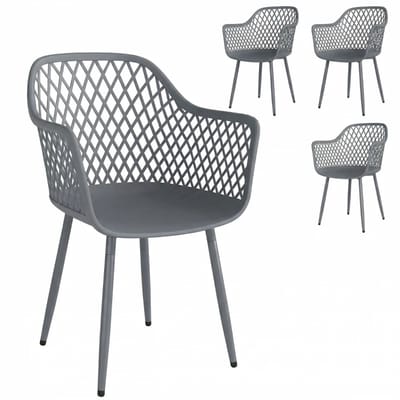 Tuinset - Set van 4 Tuinstoelen - Loungeset met 4 Fauteuils - Tuinmeubelset voor 4 Personen - Zitset - Tuinsalon - Zitgroep - UV-bestendig - voor Terras, Balkon, Tuin - Donkergrijs