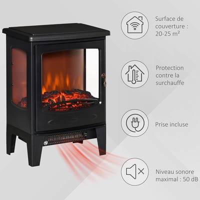 Elektrische Open Haard Kachel HomeByNicole VintageHeat 1800W – Vrijstaand – LED Vlameffect – Instelbare Helderheid – Thermostaat – Veiligheidsuitschakeling – Retro Design – Zwart