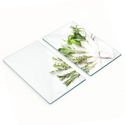 Set van snijplanken van gehard glas met kruidenafbeeldingen, 2x30x52 cm