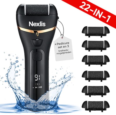 Nexlis Professionele Eeltverwijderaars set - Elektrische Eeltverwijderaar Pedicuresets - Pedicureset Elektrisch Professioneel - IPX7 Waterdicht - Voetvijl Elektrisch - Eeltvijl - Eeltrasp - Incl. 6 rollers - 22 delig pedicureset