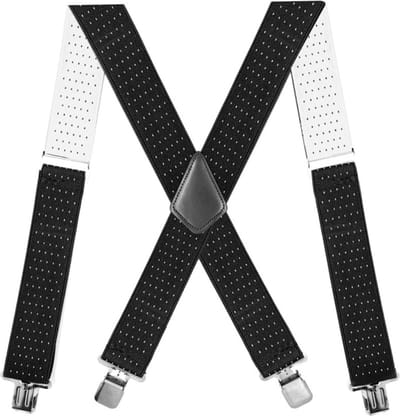 Fako Fashion - Brede Heren Bretels - Volwassenen - 50mm Breed - 4 Clips - 28mm Brede Clips - XL - 120cm - Zwart/Wit Stippen