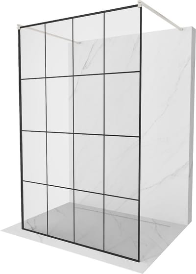 Mexen Kioto vrijstaande douchewand 130 x 200 , zwart raster 8 mm, geborsteld nikkel - 800-130-002-97-77