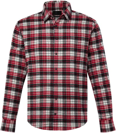 JP 1880 - Heren - Geruit flanellen overhemd lange mouw kentkraag Modern Fit - Purperrood - Maat 7XL