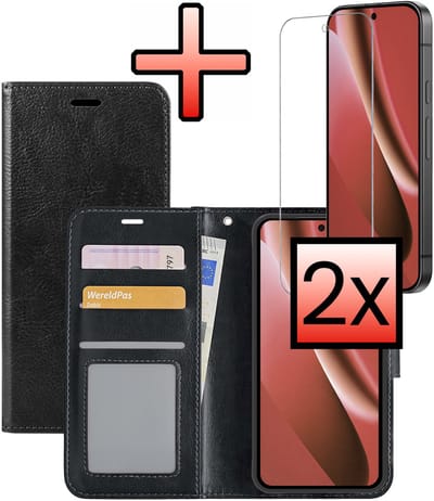 Hoesje - Met 2x Screenprotector - Geschikt voor Google Pixel 10a - Luxe Pasjeshouder - Bookcase Portemonee - Flip Case - Kunstleer Book Case - Flipcase Hoes - Book Cover - Walletcase - Portemonneehoes - Zwart