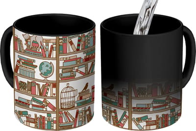 Magische Mok - Foto op Warmte Mokken - Koffiemok - Kat - Boek - Kast - Jongens - Meisjes - Kinderen - Kind - Magic Mok - Beker - 350 ML - Theemok