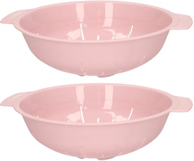 Plasticforte Keuken vergiet zeef - 2x - kunststof - D25 cm x H8 cm - roze - afgieten - groente - pasta - rijst