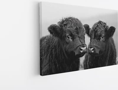 Saammp Canvas Schilderij - 2 jonge hooglander koeien - Natuur - Dieren - 45x30 - Foto op canvas - Wanddecoratie - Muurdecoratie Woonkamer - Slaapkamer decoratie - Canvas Print