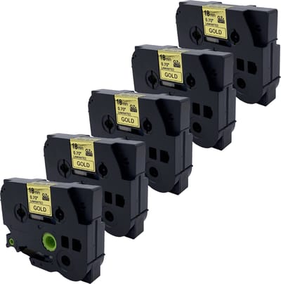 DULA Brother Compatible label tape- Tze-841 - 5 cassettes - Brother P-Touch - Zwart op goud - 18mm x 8m