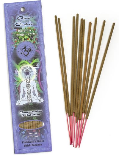 Wierook, handgerold, Prabhuji's Gifts, 'Chakra 6 (indigo)', 20 sticks