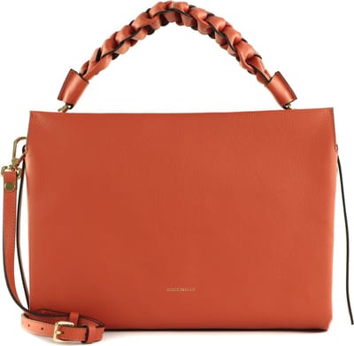 COCCINELLE Leren Handtas Schoudertas Boheme Grana Double Hand Bag Tangeri / Garn. Re Lichtrood