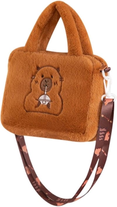 Schattige pluche meisjeshandtas, verstelbare crossbodytas met capibara-symbool, perfect voor school, reizen en winkelen, zachte en trendy schoudertas
