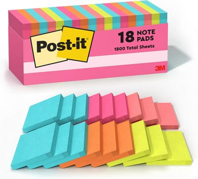 Heerlijke Sticky Notes 3x3 inch - 18 Pads met Heldere Kleuren (Magenta, Roze, Blauw, Groen)
