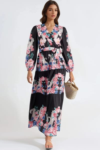 Bloemen V-hals Maxi Jurk met Strik Detail
