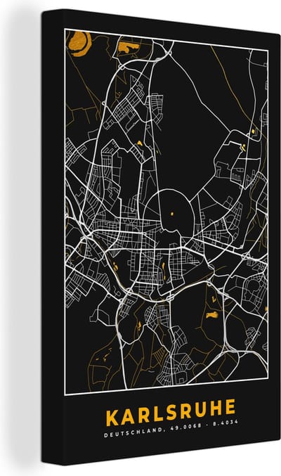 Canvas Schilderij Karlsruhe - Goud - Stadskaart - Plattegrond - Kaart - Duitsland - 20x30 cm - Wanddecoratie