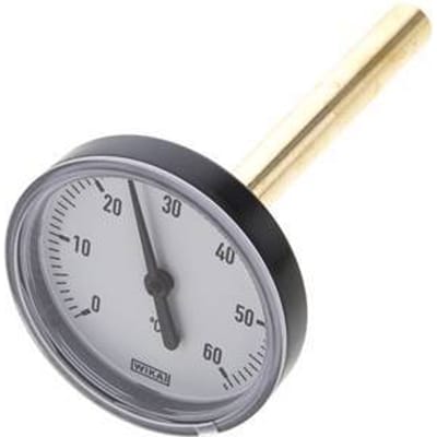 0 tot +60°C Plastic Bimetalen Thermometer 63mm Behuizing 100mm Dompelbuis met Thermowell - TBLRP-60-63-100-TW