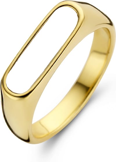 CO88 Collection 8CR-10034-52 Stalen Ring - Dames - Emaille Inleg - Dwars - 17 x 5,5 mm - Maat 52 - Goudkleurig