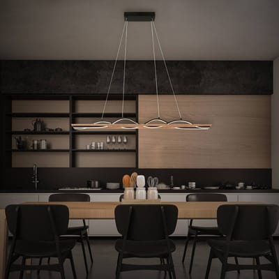 Briloner Vinka - LED hanglamp - 3818014 - Hout design - Golfvorm - Warm wit licht - 98 x 11 x 120 cm - Zwart hout