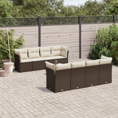 vidaXL - 9-delige - Loungeset - met - kussens - poly - rattan - bruin
