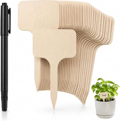 Houten plantenetiketten 10 cm - waterdicht - inclusief marker - ideaal voor moestuin - ShopVlot