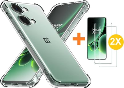 Hoesje geschikt voor Oneplus Nord 3 transparant Anti Shock silicone hoesje Met gehard glas Screenprotector - 2 pack