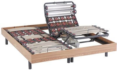 Vente-unique Elektrische lattenbodem met contactplaatjes van eikenhout van YSMÉE - 2 x 25 contactplaatjes - 2 x 80 x 200 cm - OKIN motoren