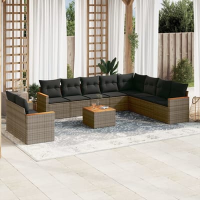 vidaXL - 11-delige - Loungeset - met - kussens - poly - rattan - grijs