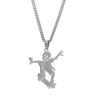 Ketting met Skateboard Skelet - Zilverkleurig - Coole Hanger Ketting 60cm - Pax Amare