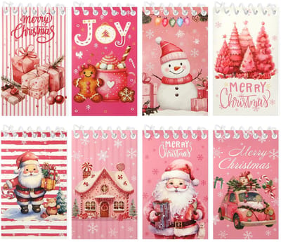 Dailygoods- Notitieboek - 8 stuks - Spiraalgebonden - Harde cover - Kerst thema - 6 x 10 cm - 32 pagina's - Schrijfblok