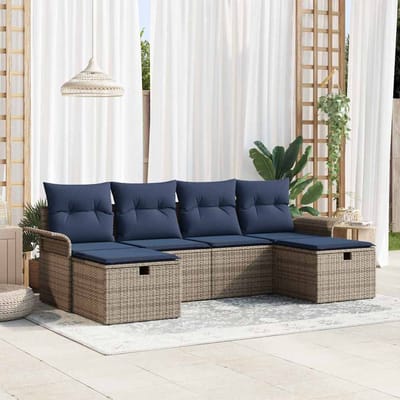 vidaXL - Tuinbank - Set - 6 - st - Grijs - en - Marineblauw - poly - rattan