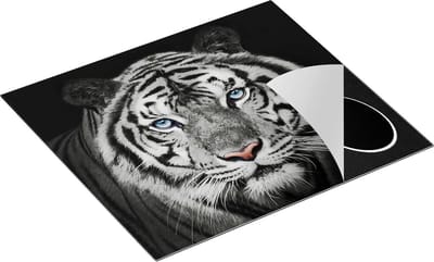 Chefcare Inductie Beschermer Tijgerkop met Blauwe Ogen - Zwart Wit - 60x50 cm - Afdekplaat Inductie - Kookplaat Beschermer - Inductie Mat