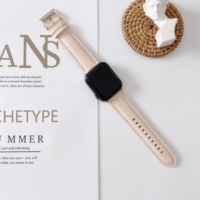 By Qubix - Geschikt voor Apple Watch bandje - Premium leather leer bandje - Licht roze - Geschikt voor Apple Watch 44mm / 45mm / 46mm / 49mm (Ultra 1,2 en 3) - leren smartwatchbandje - Horlogebandje