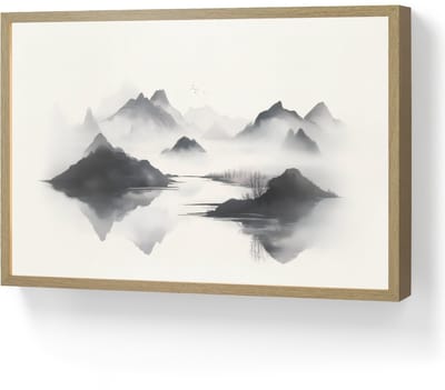 Wandlamp 60x40 cm - Oplaadbaar - Bergen - Mistig - Water - Wit - Wandlampen binnen woonkamer - Slaapkamer lamp - Decoratieve nachtlamp - Vloerlamp draadloos
