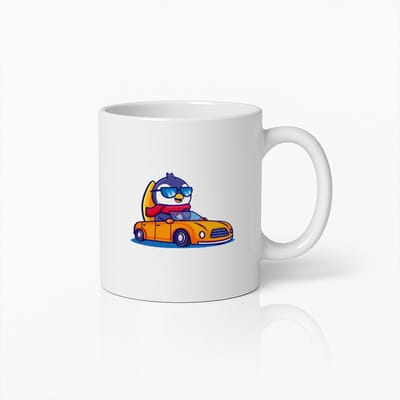 Coole Pinguïn Rijdt Sportwagen Koffiemok – Leuk Dierencartoon Ontwerp