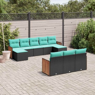 vidaXL - 10-delige - tuinbankset - met - kussens - van - zwart - polyrotan