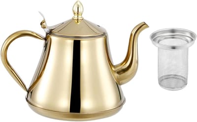Roestvrijstalen Theepot - Waterkoker Ketel - Koffie Zetten - Lange Zwanenhals Uitloop - 21 x 20 x 15 cm - Goud